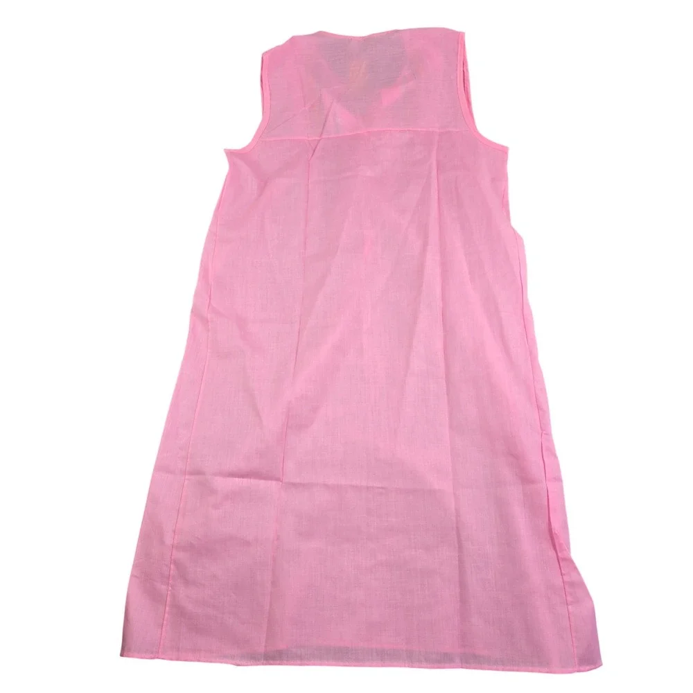 Vintage Nightgown‎ Women Small Pink Rainbow Embroidery Lace Trim Sleeveless USA